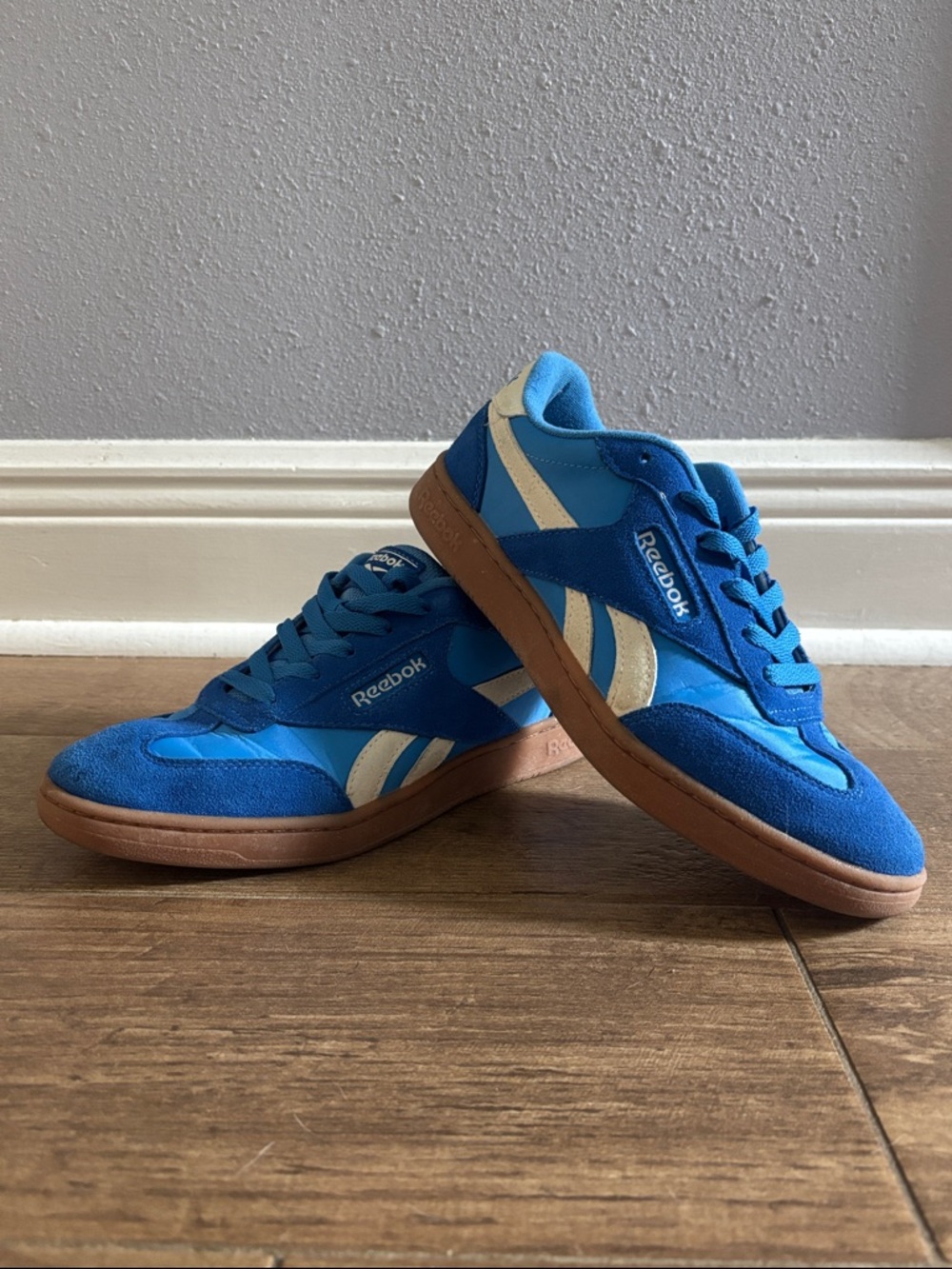 Reebok Women's Blue Suede and Cream Low-Top Sneakers